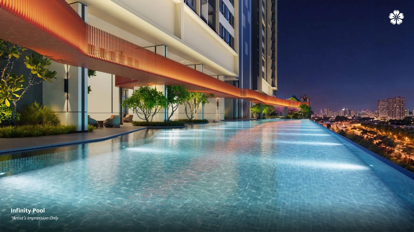 Artist’s impression of the infinity pool at HĀN-YĀ WAHYU with the city skyline beyond